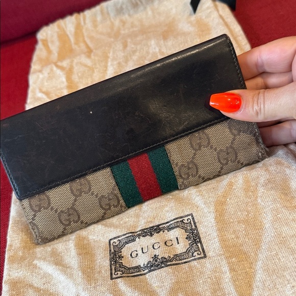 Gucci Black Monogram Clutch Wallet cards leather luxury designer red green women - Picture 15 of 15